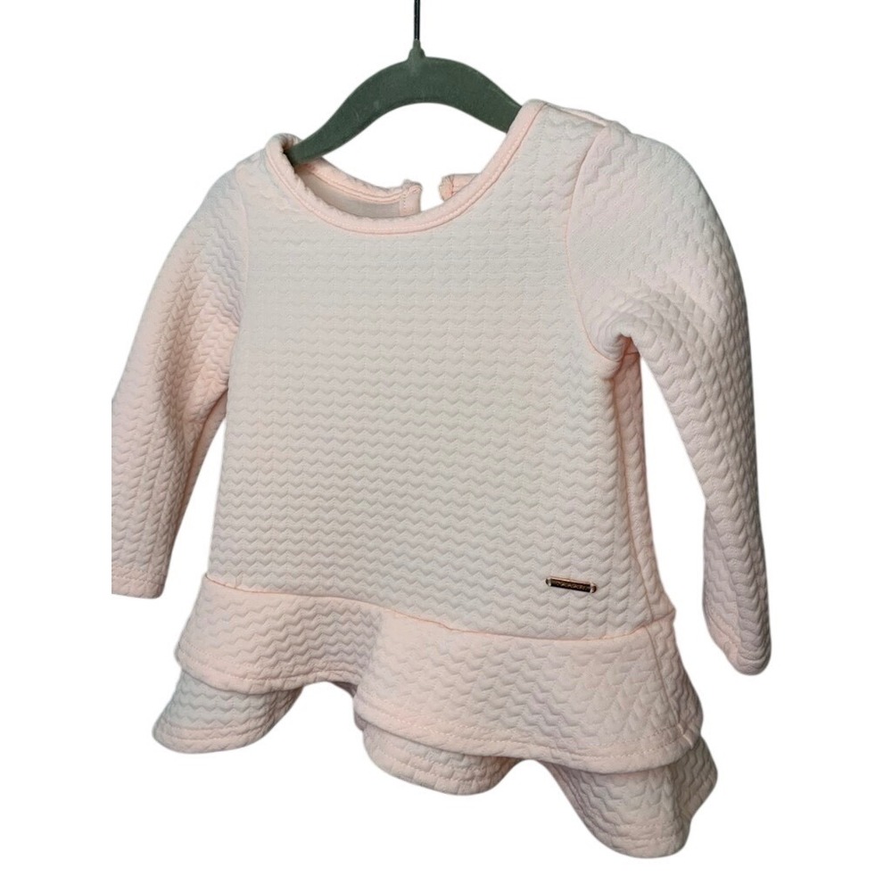 Tahari Baby Girl Light Pink Quilted Chevron Peplum Long Sleeve Top 18 mo.